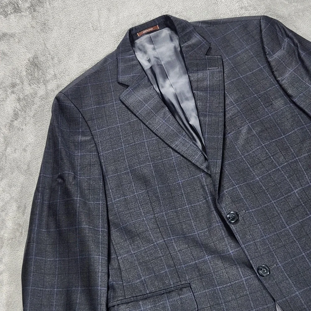 Peter Millar Blazer Mens 42R Gray Plaid Wool Made In Canada Sport Coat Jacket